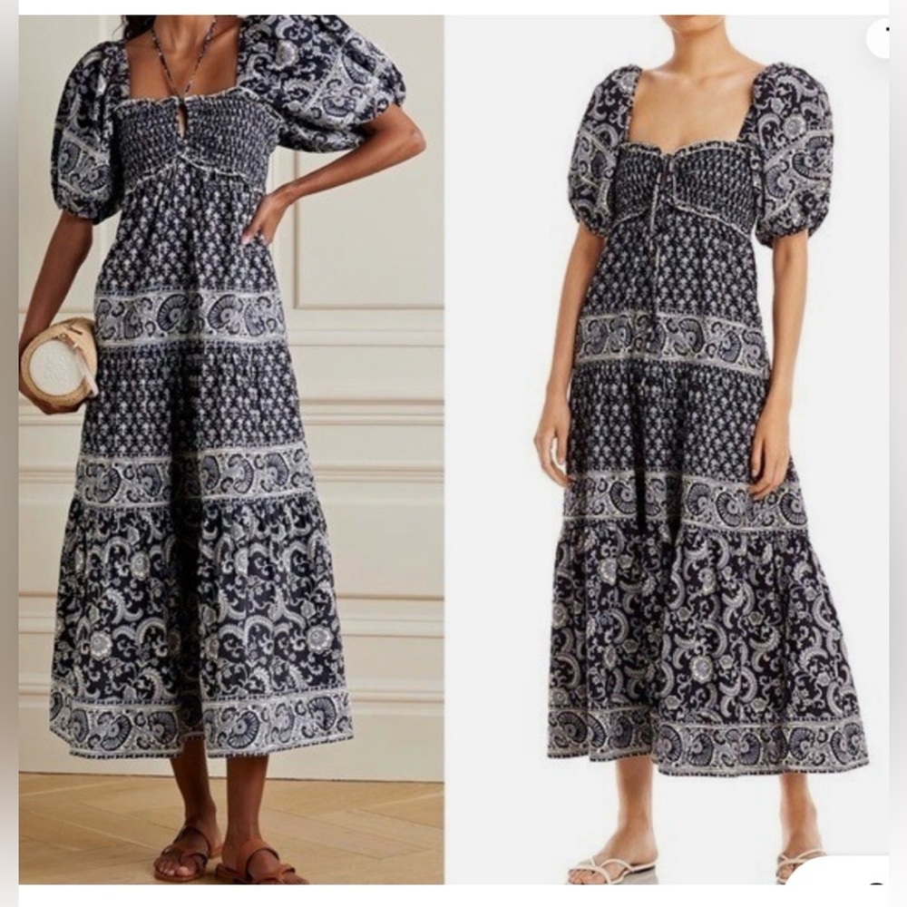 Sea New York Jasper Border Puff Sleeve Tiered Midi Dress in Black Size M NWT - Picture 2 of 6